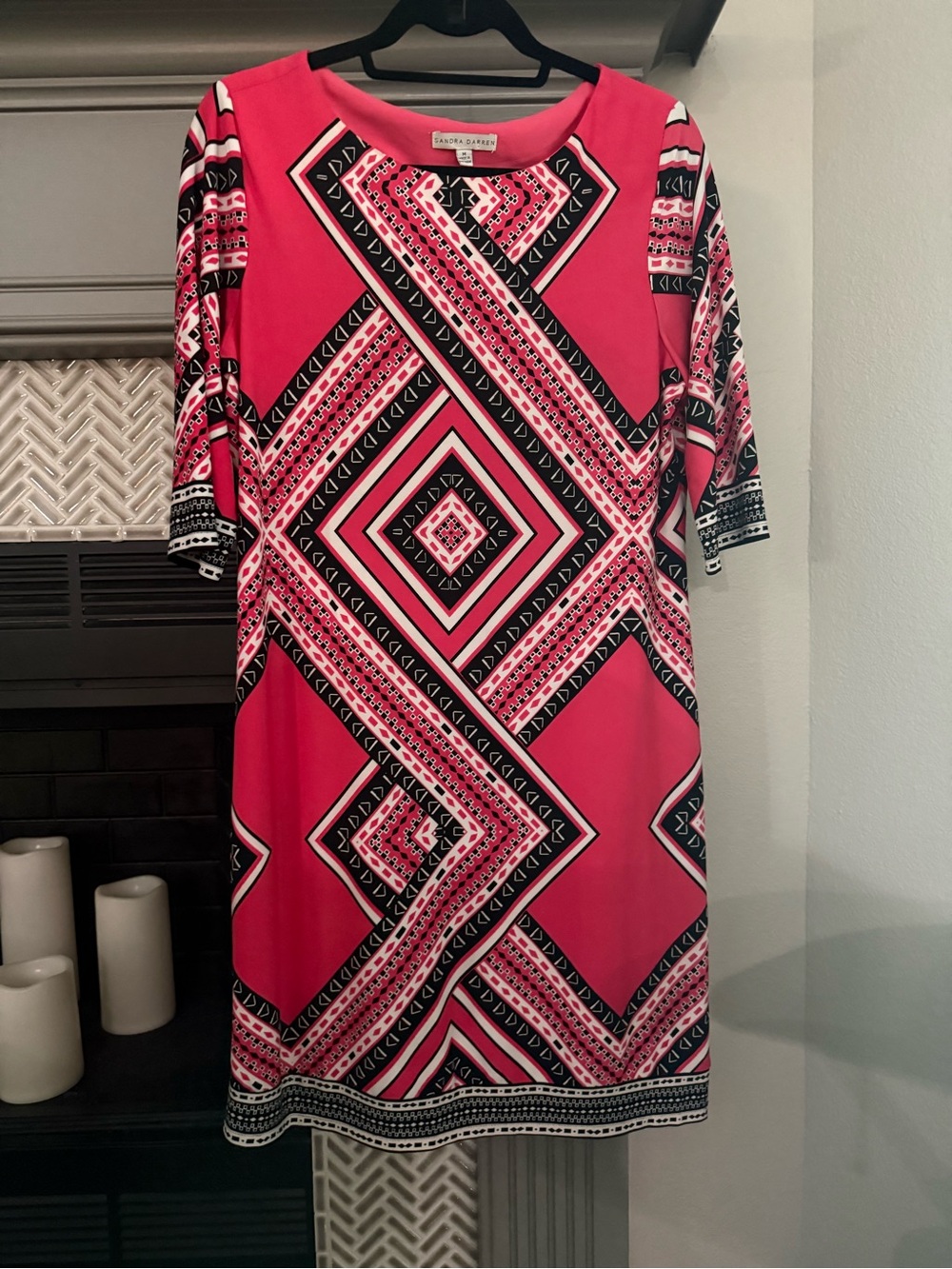 Sandra Darren Hot Pink Geometric Midi Dress